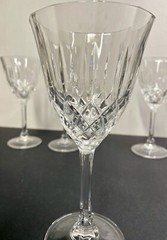 Set Of 4 Cut Glass Crystal Flared Diamond Pattern Hexagon Stem 7.25” Scalloped