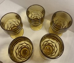 Clearance Anchor Hocking Georgian Glass Goblets Footed Tumblers Amber Gold 5.5″T