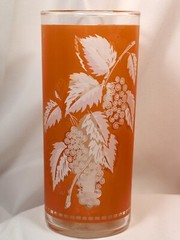 Vintage Salmon Pink & Blue Pastel Frosted White Leaf Glasses Tumblers (6)