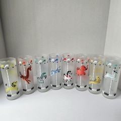 Vintage 1950’s Libbey Circus Carousel Frosted drinking glasses/highball gl set 8