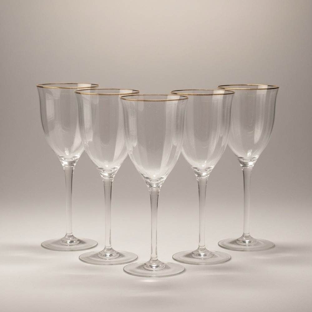 6 GORHAM Crystal LAURIN Gold Rim Wine Glasses Water Goblets