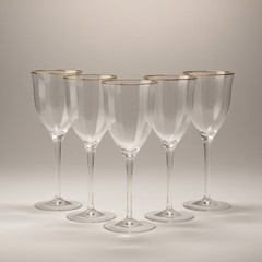 6 GORHAM Crystal LAURIN Gold Rim Wine Glasses Water Goblets