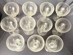 Set of 11 Vintage Reizart Crystal Water Glasses Cube Stem Etched Wheat Pattern