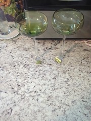 Vintage Green Cellini Blown Crystal Hand Decorated Champagne Coupe Glasses (2)