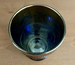 Dugan Floral & Grape Carnival Glass Tumblers Cobalt Blue Base Set of 5 Vintage