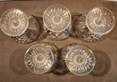 Five Vintage Clear Depression Era Sorbet Bowls with Ribbed Design Starburst Base