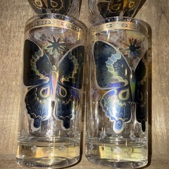 4 MSM CERA Iridescent BUTTERFLY hiball glasses tumblers Mint Condition Vintage