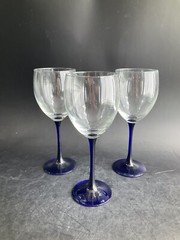 Cristal d’Arques-Durand Neptune Set of 4 Wine Glass Water Goblet Cobalt Blue