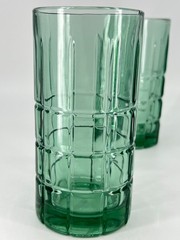 2 – ANCHOR HOCKING TARTAN GREEN PLAID 16 OZ BEVERAGE 6″ ICE TEA GLASSES TUMBLERS