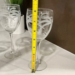 Rolf Palm Tree Wine Glasses Etched Crystal Set of 4 8″ Tall Tropical Barware