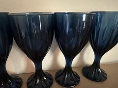 Set 4 Cobalt Dark Blue Noritake Entree Crystal Wine Goblets Glasses 7-3/8″