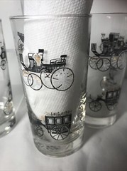 Set 4 Vintage Libbey Carriage & Antiques Tumbler water glasses cups MCM Great