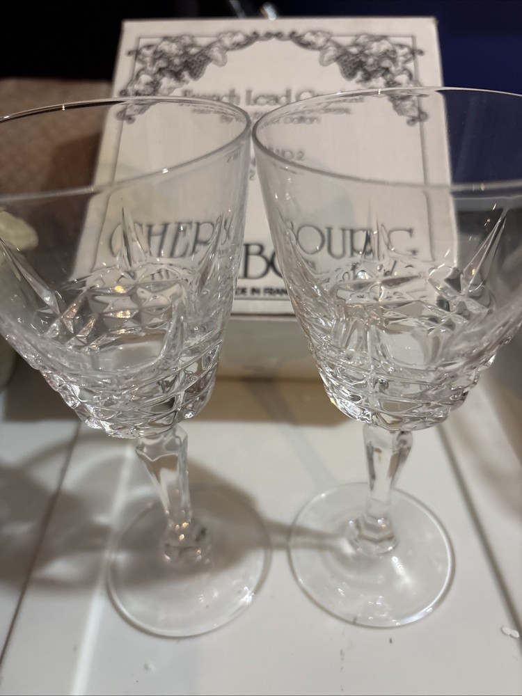 VTG WM Dalton Cherbourg French Lead Crystal Goblets Set of 2 Original Box #2