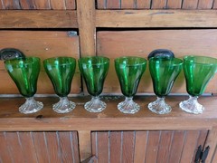 Lot Set of 6 MCM Anchor Hocking Bubble Foot Green Water Goblet Boopie Glasses 6″