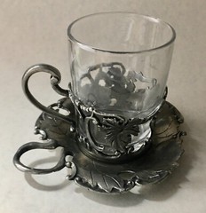 Wine Or Tea Glass Holder ZINN 95% Pewter with Glass and Pewter Saucer