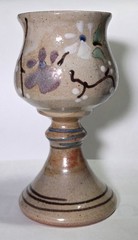 Vintage Signed Studio Art Pottery Wine Goblet Monogram Chop Mark Floral