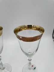 Vintage Cristalleria Fratelli Fumo Gold Rimmed Wine Glasses 8.5” Handmade Italy
