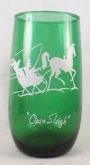 Anchor Hocking Gay Nineties Tumbler Open Sleigh Forest Green Roly Roly 13 oz