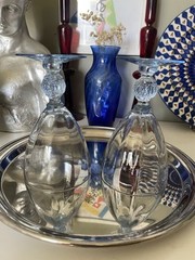 2 VTG Aurora Moonlight Blue 6-1/4» Water Goblet Cambridge Optic Crystal Glasses
