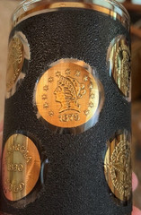 6 Vintage Libbey Whiskey Clear Glasses Black Texture Gold Patriotic Medallions