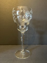 Vintage Etched Floral Crystal Wine Water Goblet Clear Stemware 8.25” Single
