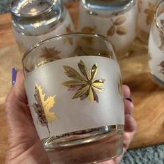 Set of 5 Vintage MCM Libbey Gold Leaf Glasses 1960