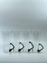 4 crystal tall glasses with applied smoke glass handblown handle