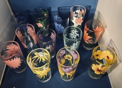VTG Set of ✨12 ✨Boscul Peanut Butter Glasses MCM Floral Tumblers UNUSED MINT