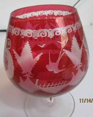Vintage Egermann Bohemian Ruby Cut to Clear Glass Goblet – Castle & Birds Scene