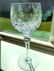Rogaska Gallia Crystal Balloon Wine Water Glass Etched Floral Slovenia 8″ Tall