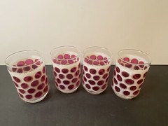 (4) Vtg Libbey Cranberry Concord Frosted Polka Dot Drinking Glasses 12Oz 4.5”H