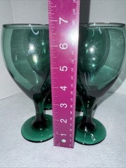 4 Set Libby Juniper Green Glasses Water/Wine Teardrop Gold Rim