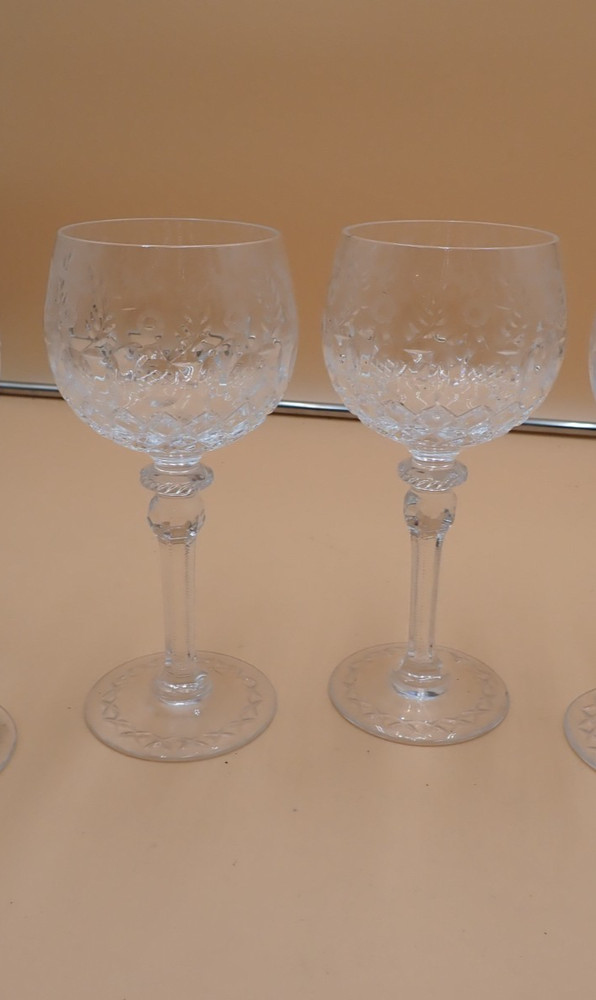 Vtg Rogaska Gallia Hock Wine Glasses Rare 8″ Set Of 2 Floral Etched Ex cond!