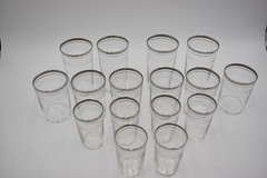 Vitg Needle Etched Silver Rim Federal Glasses Assorted Sizes 16 lot Mid Century