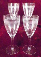4 Tiffin Water Goblets Clear Elegant Glass Stem 14196 Optic Needle Etch 259