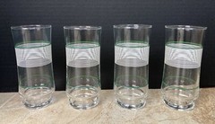 Set of 4 VINTAGE Anchor Hocking Green & White Pinstripe 12 oz. Tumblers EUC