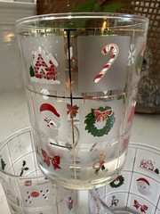 Vintage Culver Christmas Rocks Glasses Set of 3 Frosted Gold Holiday Tumbler MCM