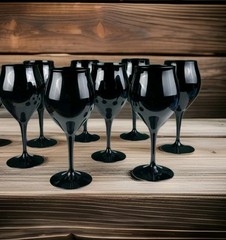 Set of 8 Black Blown Glass Water Goblets – All Black,