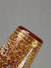 Moser Harrach Bohemian Enameled Leaves & Scrollwork Cranberry Juice Glass B