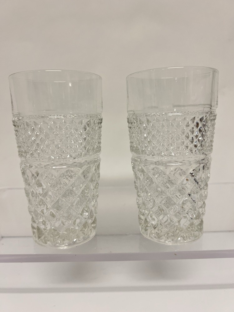 Vintage Pressed Glass Tumblers Diamond Lattice Pattern Juice Rocks Glasses