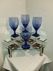 Libbey Cobalt Teardrop Blue Mediterranean 12 Oz. Glasses Goblets 7⅛»T. Set Of 4