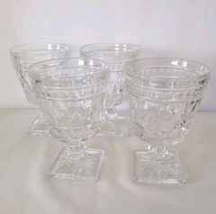 Set Of 4: Indiana Glass Park Lane Square Footed Red Wine Goblet Vintage 5.5″