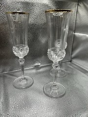Royal Crystal Rock RCR Set of 3 AUREA Fluted Champagne Gold Rim Glasses Art Deco