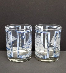 2 Georges Briard Rocks Glasses Nautical Themed Sailing Ships Barware Cocktail