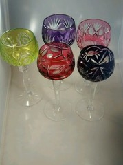 Nice lot 5 of cut crystal multi colors designs wine glasses