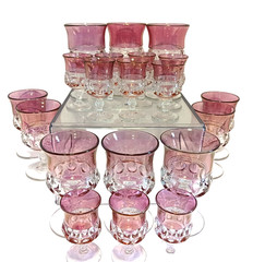 Set/20 Vtg Tiffin-Franciscan King’s Crown Cranberry Flash Water&Cordial Goblets