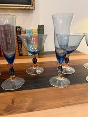 Mikasa Slovenia Art Glass Stemware Set of 8 Blue Smoke Amber Cobalt Champagne