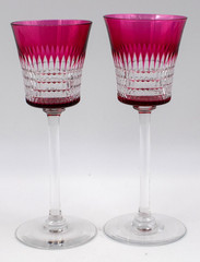 Pair of VSL – Dorflinger Hock Wines – Cranberry Cut to Clear, Circa 1910