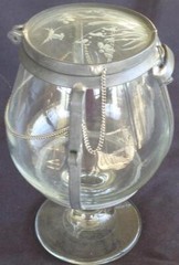 Interesting Covered Footed Snifter – Etched Hinged Lid – VGC –UNIQUE COLLECTIBLE