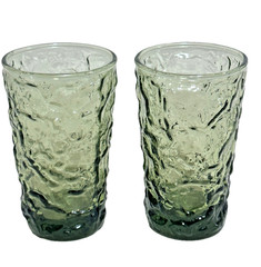 2 Hocking Glass Avocado Green Lido Milano Juice Glasses Mid Century Modern Retro